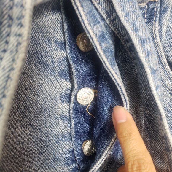 We The Free East of Eden Blue Denim Paperbag Skirt Button Fly Raw Hem Size 26 - Picture 7 of 12